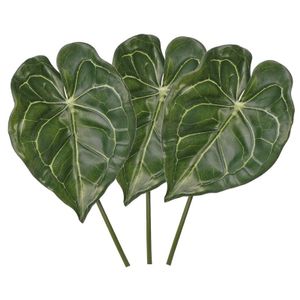 3x Kunstplanten Anthurium bladgroen takken 67 cm