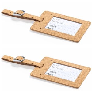 Kofferlabel van eco friendly kurk - 2x - beige - 10 x 6 cm - reiskoffer/handbagage labels - bandje m