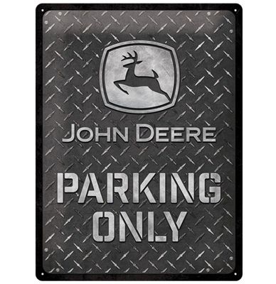 John Deere Parking Only Diamond Plate Black Metalen Bord - 30 x 40 cm
