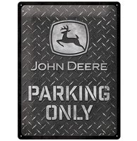 John Deere Parking Only Diamond Plate Black Metalen Bord - 30 x 40 cm - thumbnail