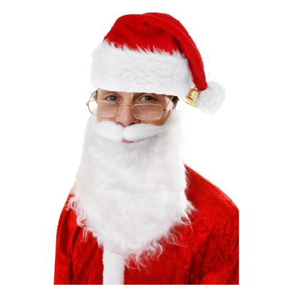 Luxe kerstmuts met witte baard - rood/wit - volwassenen - pluche - brede rand - baard met elastiek