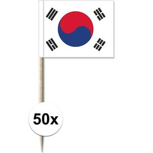 50x Cocktailprikkers Zuid-Korea 8 cm vlaggetje landen decoratie   -