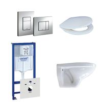 Adema Classico toiletset bestaande uit inbouwreservoir, toiletpot, toiletzitting en bedieningsplaat chroom 0720001/0729205/4345100/0261520/