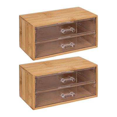 2x stuks sieraden/make-up organizer - 2 lades - 19 x 12 cm - rechthoek - bamboe/kunststof - opbergen