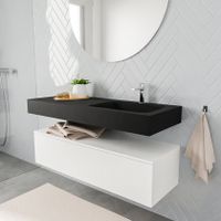 Mondiaz Alan badmeubel 120 cm talc 1 lade vrijhangend wastafel rechts 1 kraangat zwart