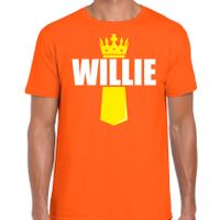 Koningsdag t-shirt Willie met kroontje oranje voor heren - thumbnail