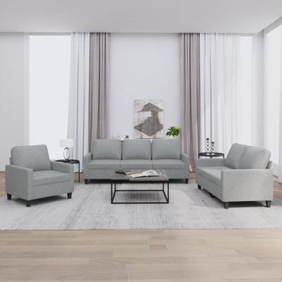 3-delige Loungeset met kussens stof lichtgrijs