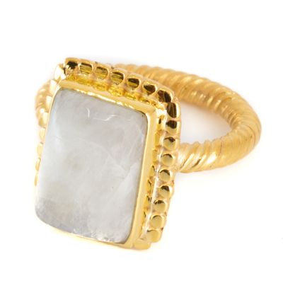Edelsteen Ring Regenboog Maansteen 925 Zilver & Verguld "Kasasha"