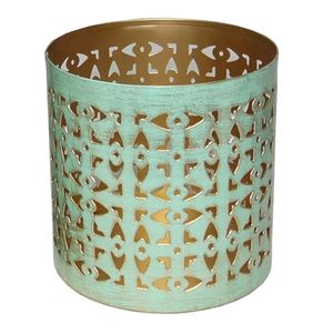 Metalen Theelichthouder Jali Turquoise Medium