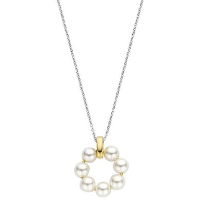 TI SENTO-Milano 34036YP Ketting zilver-parel-synth. kristal goud- en zilverkleurig-wit 38-48 cm