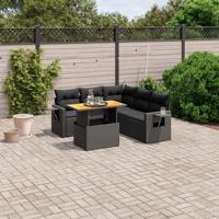 6-delige Loungeset met kussens poly rattan zwart