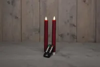 Anna&apos;s Collection LED dinerkaars flame effect rustiek 23 cm bordeaux 2 stuks