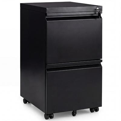 Mobiele Archiefkast Met Twee Laden Vijf Zwenkwielen Twee Verstelbare Steunen En Een Slot-Zwart