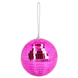 Boland Disco spiegel bal - rond - fuchsia roze - Dia 15 cm - Seventies/eighties thema versiering   -