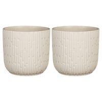 2x Stuks Plantenpot/bloempot keramiek mat wit stripes patroon - D17.5/H16 cm - thumbnail