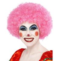 Carnaval verkleed Afropruik groot - roze - volwassenen - krullen - clown - thumbnail