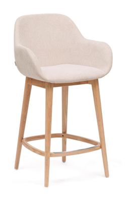 Kave Home Barkruk 'Konna' Essenhout en stof, kleur Beige/Naturel (zithoogte 66cm)