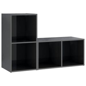 The Living Store Televisiekast Hoogglans Grijs 72x35x36.5 cm - 2 Vakken