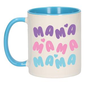 Cadeau koffie/thee mok voor mama - blauw - hartjes - keramiek - Moederdag