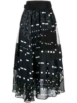 sacai jupe mi-longue à imprimé graphique - Noir