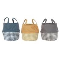 Wasmand DKD Home Decor Pied-de-poule Geel Grijs Donker grijs 28 x 28 x 28 cm (3 Stuks)