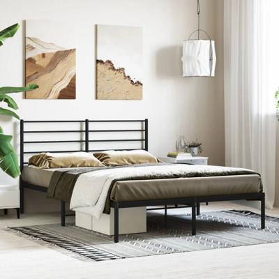 Bedframe met hoofdbord metaal zwart 140x200 cm