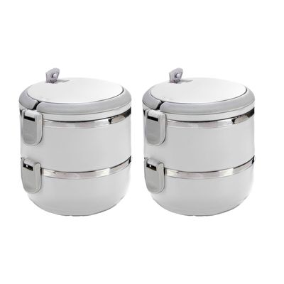 Thermische lunchboxen/maaltijd boxen - 2 stuks - stapelbaar - 16 x 15 x 15 cm - wit