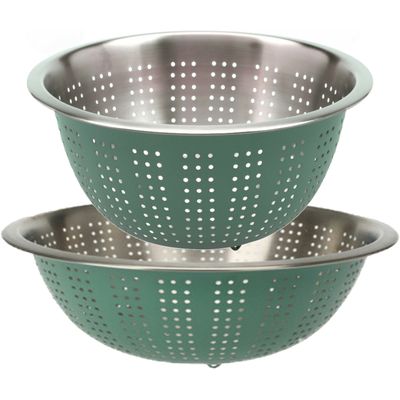 RVS keuken vergiet/zeef - set met 2 formaten - groen - Diameter 24 en 27 cm