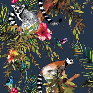 DUTCH WALLCOVERINGS behang aap petrolblauw