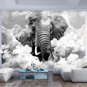 Fotobehang - Olifant in de wolken, ( zwart-wit ), premium print vliesbehang