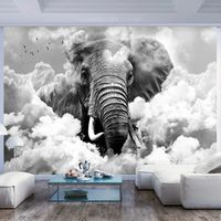 Fotobehang - Olifant in de wolken, ( zwart-wit ), premium print vliesbehang - thumbnail