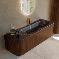 Badmeubel Mondiaz Kurve-Dlux | 135 cm | Meubelkleur Walnut | Wastafelkleur Lava | Solid surface | Rechts spoelbak | 1 kraangat