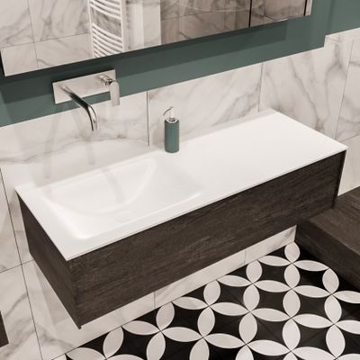 Mondiaz Lush Cloud badmeubel eiken Dark brown 120 cm 1 lade solid surface enkele spoelbak links zonder kraangat