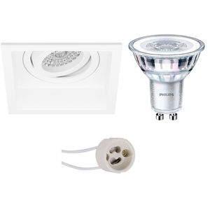 LED Spot Set - Pragmi Domy Pro - GU10 Fitting - Inbouw Vierkant - Mat Wit - Verdiept - Kantelbaar - 105mm - Philips - CorePro 827 36D - 4W - Zeer Warm Wit 2700K - Dimbaar