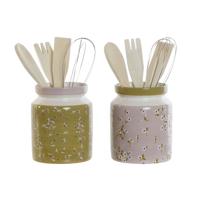 Pot voor Keukengerei DKD Home Decor Metaal Dolomite Hout MDF 12 x 12 x 25 cm (2 Stuks)
