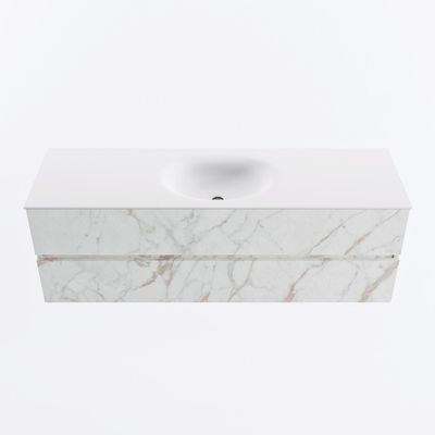 MONDIAZ VICA 150cm badmeubel onderkast Carrara 2 lades. Wastafel MOON midden 1 kraangat, kleur Talc.