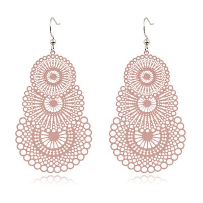 Ronde dames oorbellen hangers met 3 cirkels kleur roze