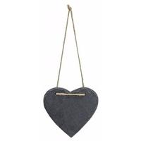 Decoratie hart - 12 x 11 cm - leisteen - hangdecoratie - hartjes vorm - mini krijtbordje