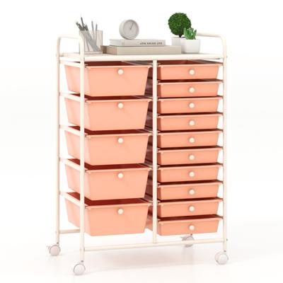 Rolbare Opbergwagen met 15 Lades Multifunctionele Trolley met Uitneembare Lades en Vergrendelbare Wielen