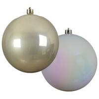 Grote decoratie kerstballen - 2x st - 20 cm - champagne en wit parelmoer - kunststof - Kerstbal - thumbnail