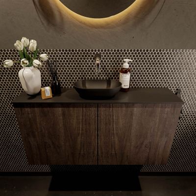 Mondiaz Fowy toiletmeubel 100cm dark brown met blad en waskom urban midden zonder kraangat