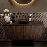 Mondiaz Fowy toiletmeubel 100cm dark brown met blad en waskom urban midden zonder kraangat