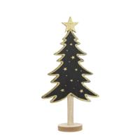 Cosy @ Home Kerstboom - hout - zwart/gouden sterren - 36 x 18 cm