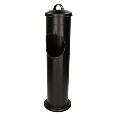 Staande asbak met afvalbakje - en deksel - zwart - 17 x 60 cm - voor buiten