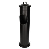Staande asbak met afvalbakje - en deksel - zwart - 17 x 60 cm - voor buiten