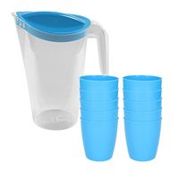 10x kunststof drinkbekers 300 ML met schenkkan set blauw van 1.75 liter