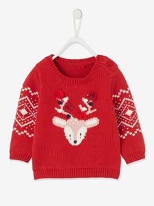 Kersttrui rendierpatroon baby unisex baksteenrood