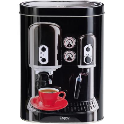 Koffie bewaarblik - metaal - retro koffiemachine zwart - 13x8x19 cm - cups/bonen/filterkoffie