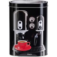 Koffie bewaarblik - metaal - retro koffiemachine zwart - 13x8x19 cm - cups/bonen/filterkoffie