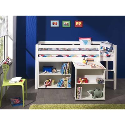 Leen Bakker - Vipack Halfhoogslaper Pino Met Bureau En Boekenkast - 114x105,4x209,4 Cm - MDF - Wit - 105.4x114x209.4 Cm